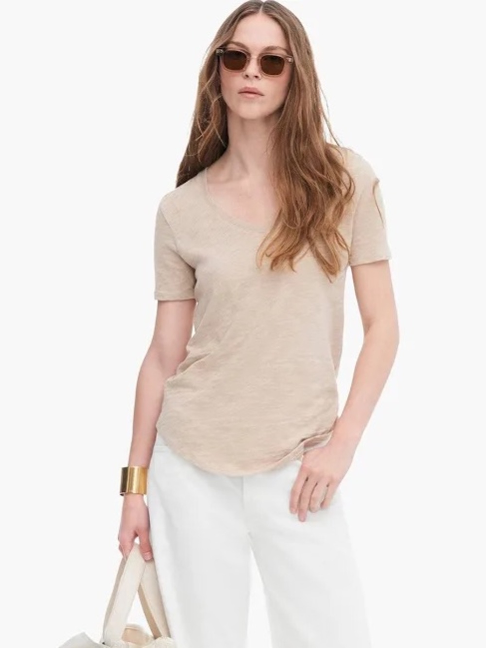 ATM Slub Jersey Classic Short Sleeve V-Neck Tee Shirt Size M Dune